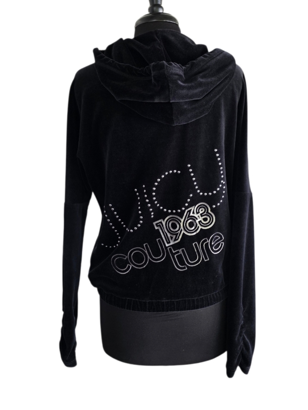 Juicy Couture Black Velour Hoodie 2009 Soft Tracksuit Jacket McBling Baddie